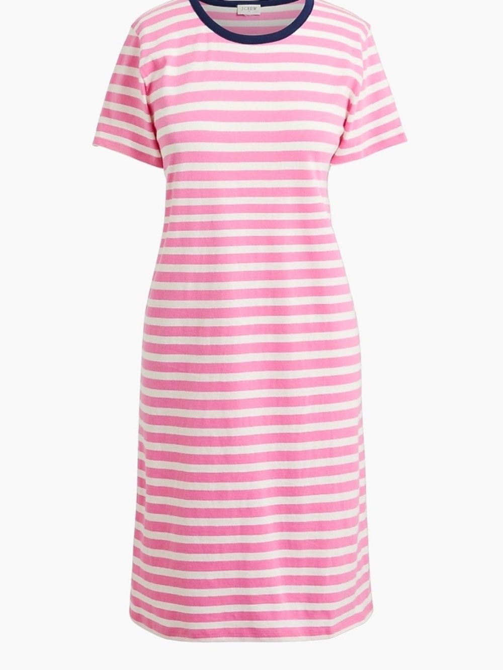 J.Crew Factory Pink White Striped T-Shirt Dress Blue Collar Large L
